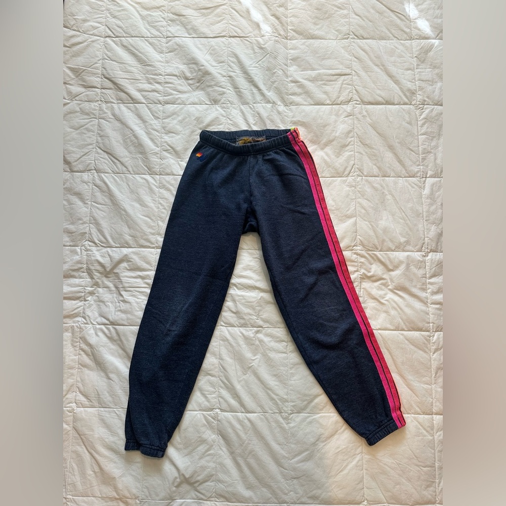 Aviator Nation Navy with 5 Stripe Neon Rainbow Sweatpants Size XS